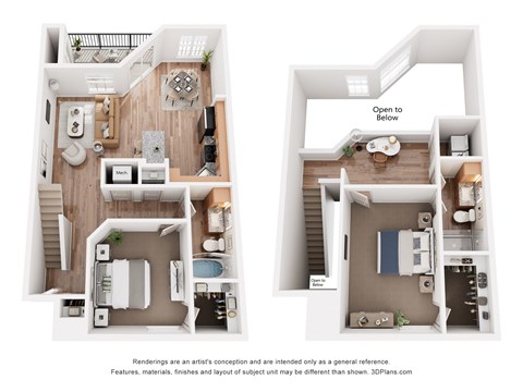 A floor plan of a two-bedroom apartment with a living room, kitchen, and bathroom.
